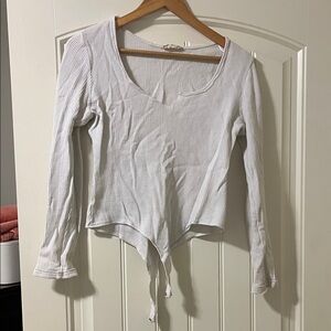 White Ribbed Long Sleeve Women's bodysuit